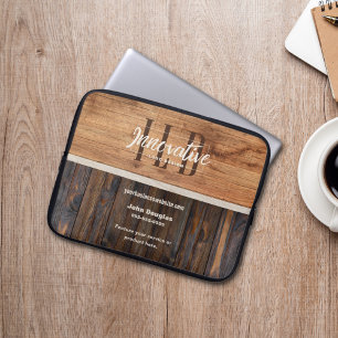 Rustic Wood Tone Business Logo Laptop Sleeve