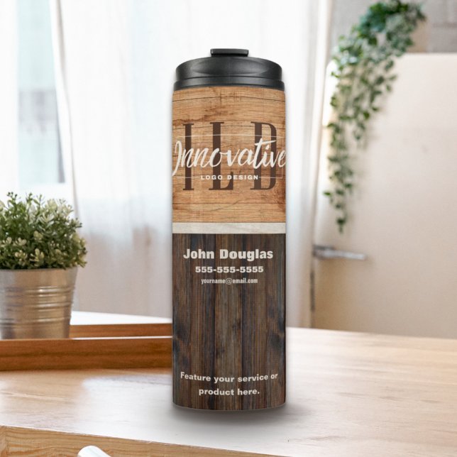 Rustic Wood Tone Business Logo Thermal Tumbler (Creator Uploaded)