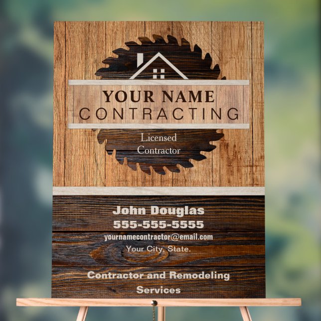 Rustic Wood Tone Contractor Logo Acrylic Sign (Neutral)