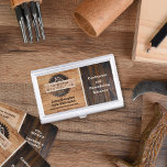 Rustic Wood Tone Contractor Logo Business Card Holder<br><div class="desc">No more being embarrassed by handing a new customer a tattered and crumpled card. Keep your business cards clean,  flat and easily accessible with the Rustic Wood Tone Contractor Logo Business Card Case. Easy to customise with your information.</div>