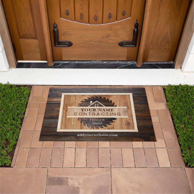 Rustic Wood Tone Contractor Logo Doormat (Outdoor)