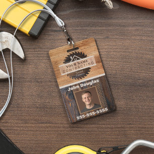 Rustic Wood Tone Contractor Logo ID ID Badge