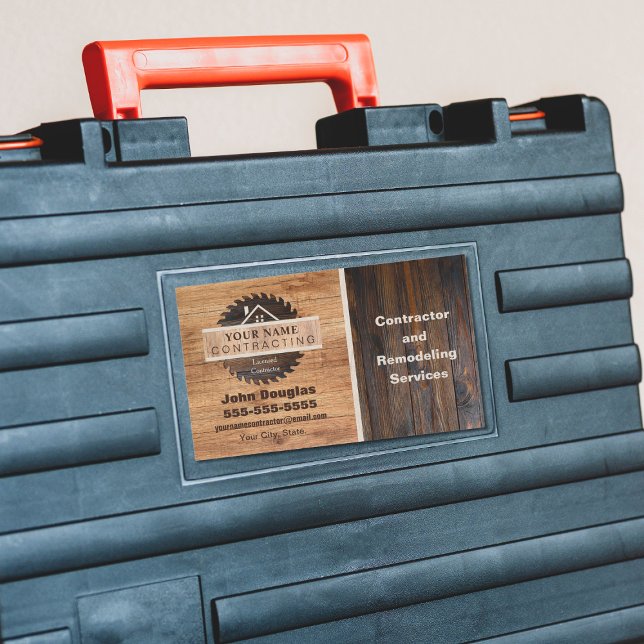 Rustic Wood Tone Contractor Logo Rectangular Sticker (Creator Uploaded)