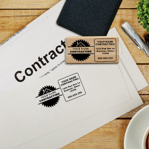 Rustic Wood Tone Contractor Logo Rubber Stamp