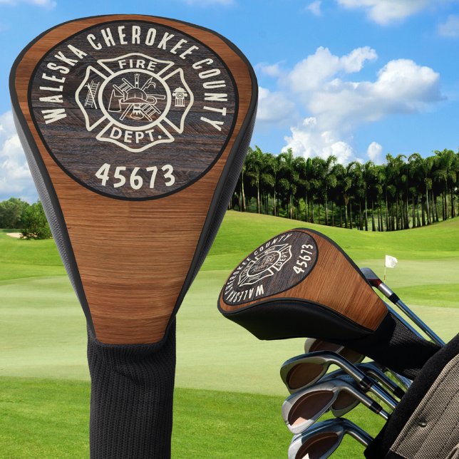 Rustic Wood tone  Firefighter Name and Number Golf Head Cover (Creator Uploaded)