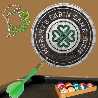 Rustic Wood Tone Irish Celtic 4 Leaf Clover Dartboard