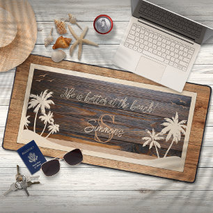Rustic Wood Tone Monogram Beach Desk Mat