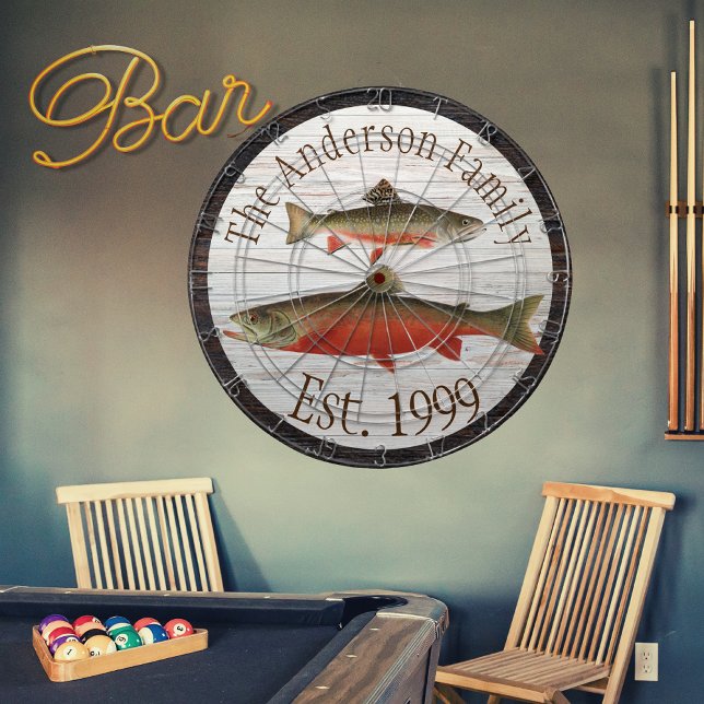 Rustic Wood tone Monogram Fly Fishing Brook Trout  Dartboard (Creator Uploaded)