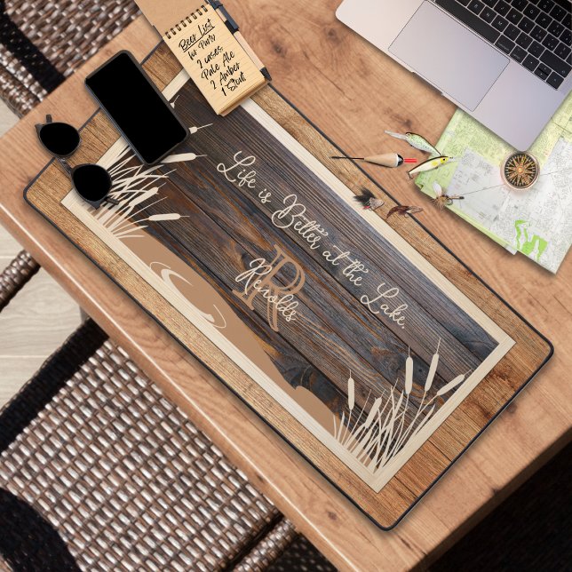 Rustic Wood Tone Monogram Lake Desk Mat (Creator Uploaded)
