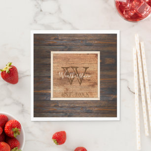 Rustic Wood Tone Monogram Luncheon Napkin