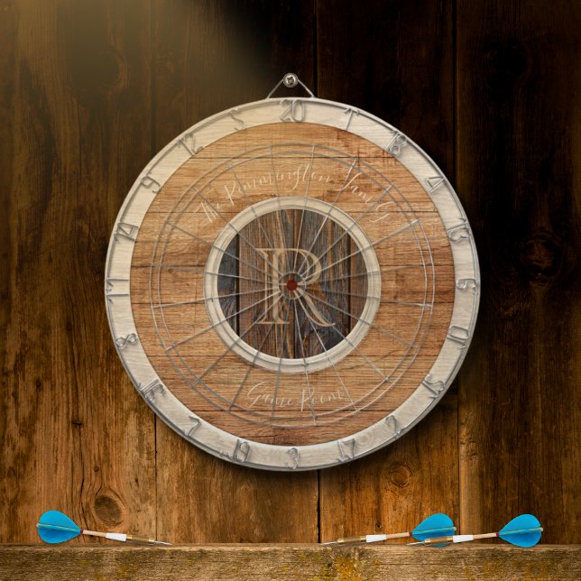 Rustic Wood Tone Monogram Tan and Brown Dart Board (Creator Uploaded)