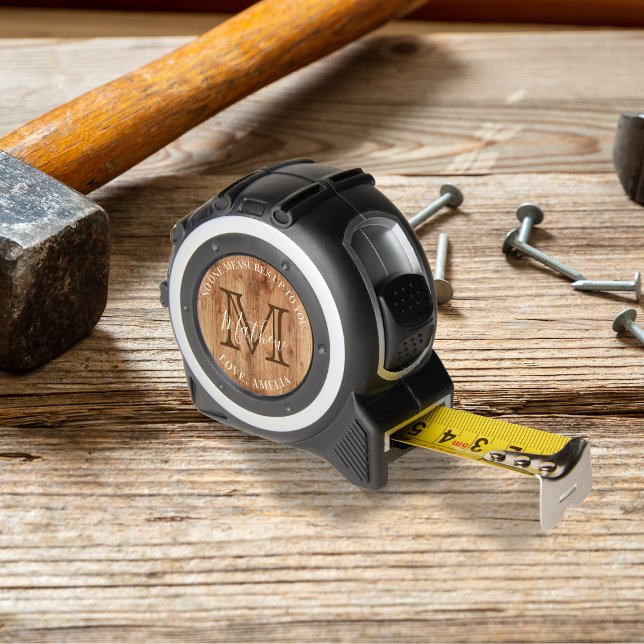 Rustic Wood Tone Monogram Tan Tape Measure 1 (Creator Uploaded)