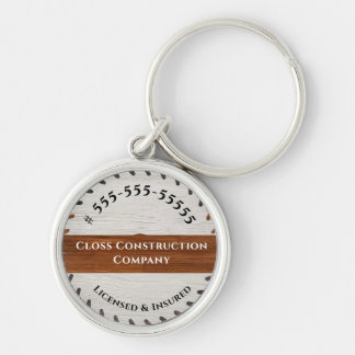 Rustic Wood Tone Saw Construction Business logo Wi Key Ring