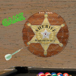Rustic Wood tone Sheriff Badge Star, Browns Wood Dartboard<br><div class="desc">Rustic Wood tone Sheriff Badge Star,  Browns Wood grain  Dart Board. A rustic Faux wood inlay game makes the perfect personalised Gift,  it's great for individuals who work for the sheriff's office or for the unit to play with. Our easy-to-use template makes personalising easy.</div>
