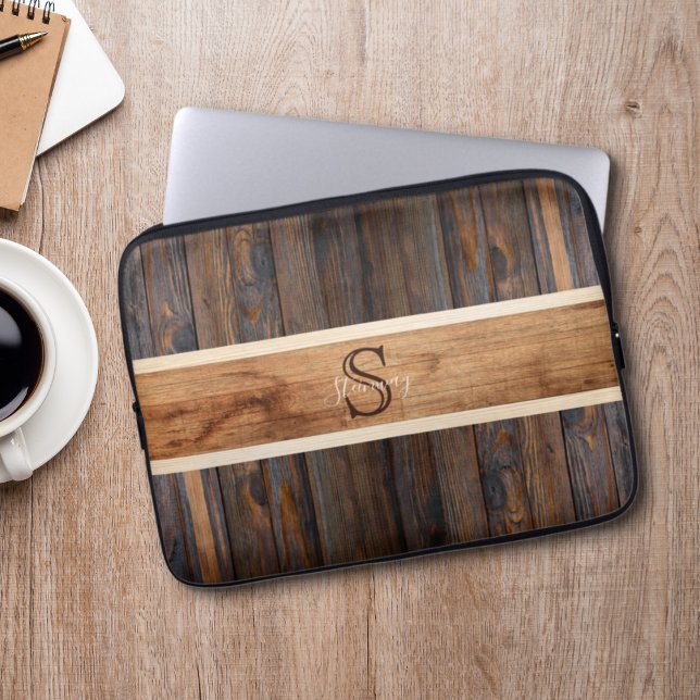Rustic Wood Tone Stripe Brown Laptop Sleeve (Creator Uploaded)