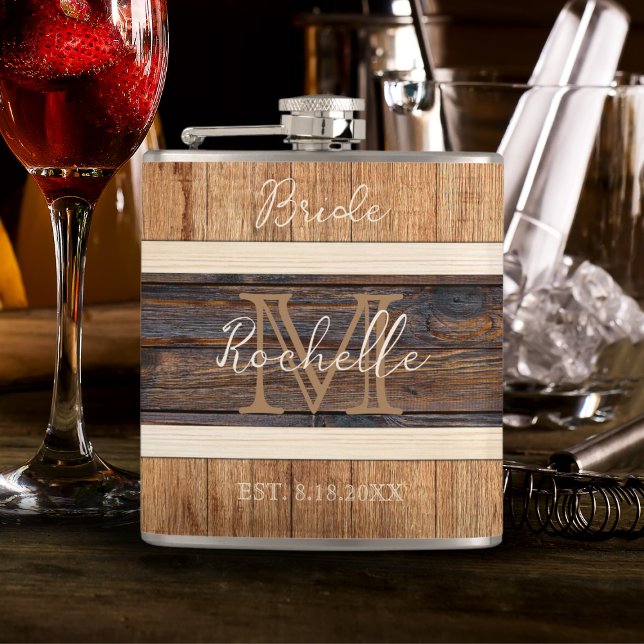 Rustic Wood Tone Wedding Bride Hip Flask (Creator Uploaded)