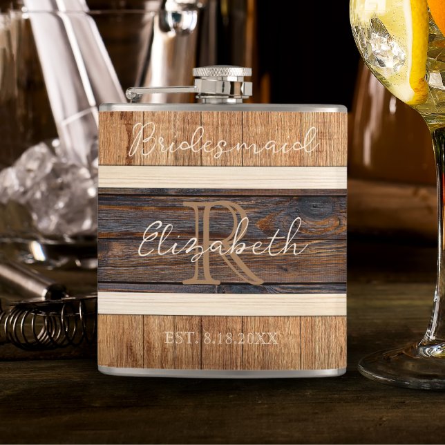 Rustic Wood Tone Wedding Bridesmaid Hip Flask (Creator Uploaded)