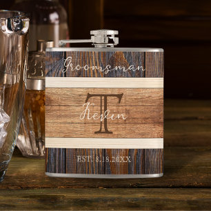 Rustic Wood Tone Wedding Groomsman Hip Flask