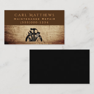 Rustic Wood Tool Design Maintenance Repair Service Business Card