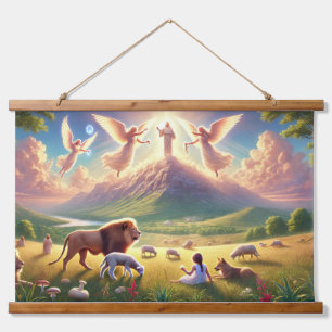 Rustic Wood-Topped Wall Tapestry of Zion