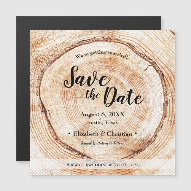Rustic wood tree bark Custom Magnet Wedding  (Front/Back)