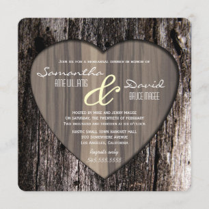 Rustic Wood Tree Bark Heart Rehearsal Dinner Invitation