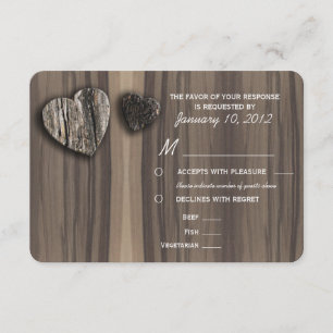 Rustic Wood Tree Bark Heart RSVP with Meal Options Card