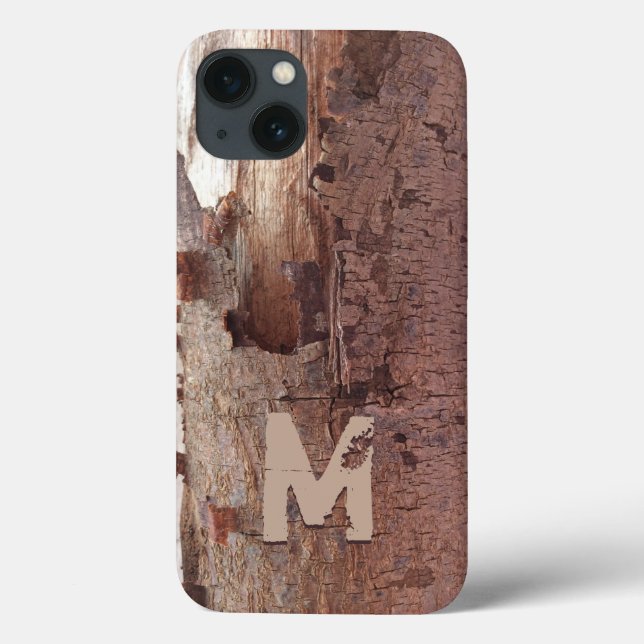 Rustic Wood Tree Bark Monogram Initial Case-Mate iPhone Case (Back)