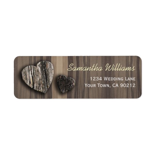 Rustic Wood Tree Bark Two Hearts Return Address Label