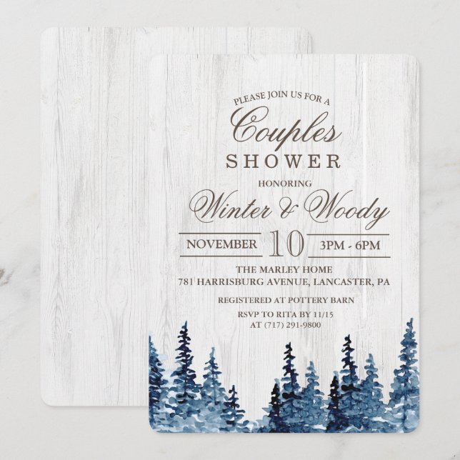 Rustic Wood Tree Couples Shower Invitation (Front/Back)
