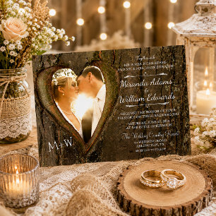 Rustic Wood Tree Heart Photo Wedding Invitation