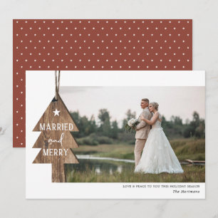 Rustic Wood Tree Ornament Married Christmas Photo Holiday Card