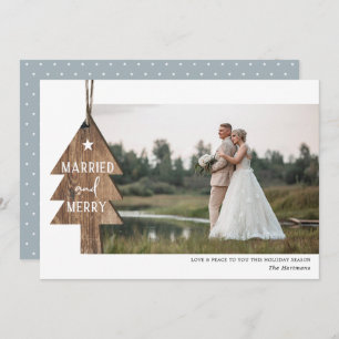 Rustic Wood Tree Ornament Married Christmas Photo Holiday Card