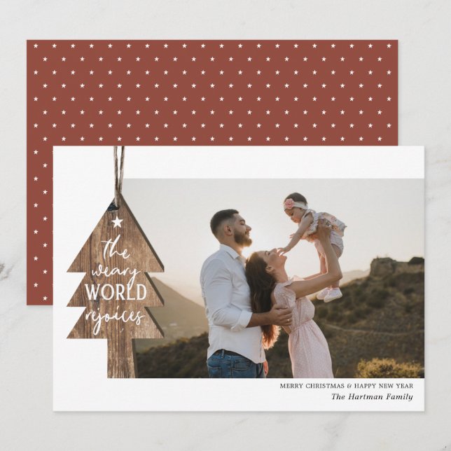 Rustic Wood Tree Ornament Photo Christmas Holiday Card (Front/Back)