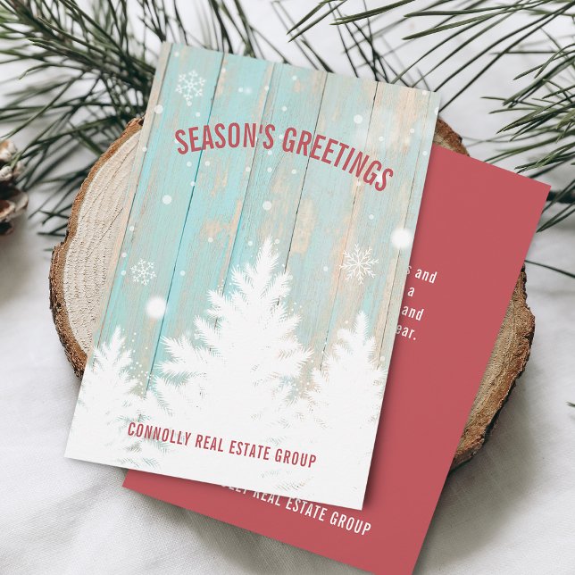 Rustic Wood Tree Season's Greeting Business Holiday Card (Rustic Wood Tree Season's Greeting Business Holiday Card)