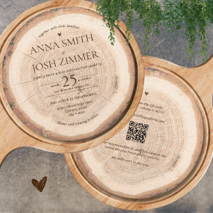 Rustic Wood Tree Stump Barn All in One QR Wedding Invitation