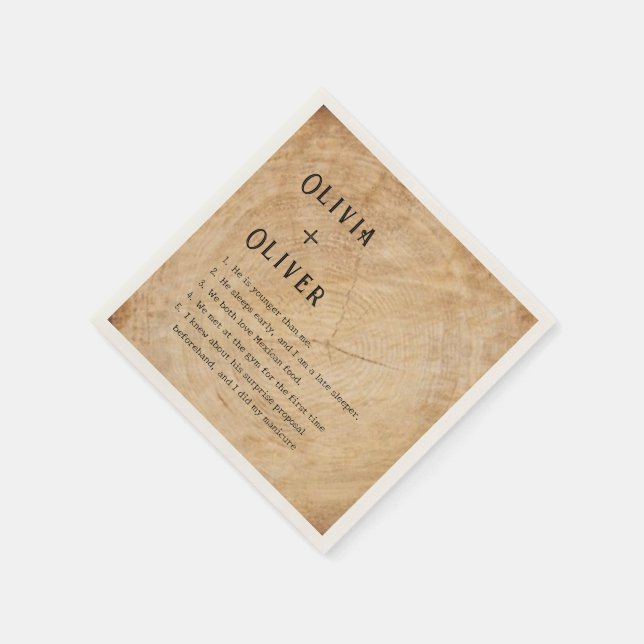 Rustic wood tree stump barn wedding  napkin (Corner)