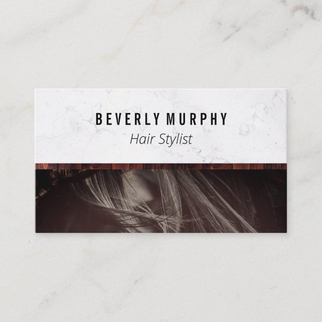 Rustic Wood Trim | Hair Stylist | Marble Modern Loyalty Card (Front)