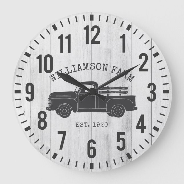Rustic Wood Truck Custom Family Name  Large Clock (Front)