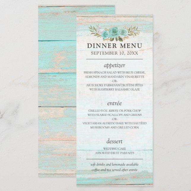  Rustic Wood Turquoise Floral Country Chic Wedding Programme (Front/Back)