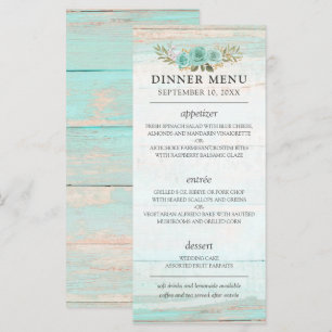 Rustic Wood Turquoise Floral Country Chic Wedding Programme