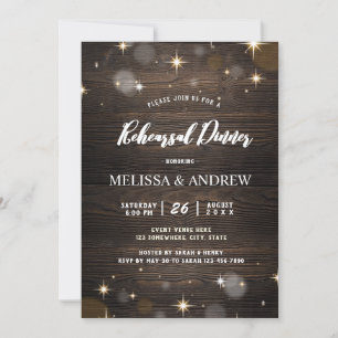 Rustic Wood Twinkle & Light Rehearsal Dinner Invitation