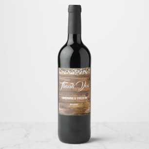 Rustic Wood Twinkle Lights Favour Bag Wine Label