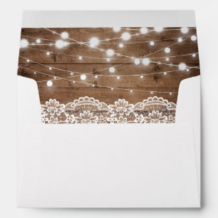 Rustic Wood Twinkle Lights Lace with your Address Envelopes