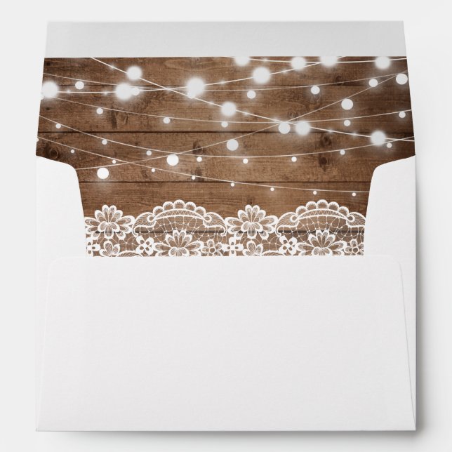 Rustic Wood Twinkle Lights Lace with your Address Envelopes (Back (Bottom))