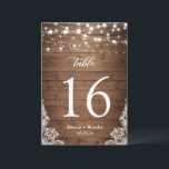 Rustic Wood Twinkle Lights Wedding Table Number<br><div class="desc">Rustic Country Wood Twinkle Lights Lace Wedding Table Number Card. (1) Please customise this template one by one (e.g, from number 1 to xx) , and add each number card separately to your cart. (2) For further customisation, please click the "customise further" link and use our design tool to modify...</div>