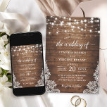 Rustic Wood Twinkle String Lights Lace Wedding Invitation<br><div class="desc">Celebrate your love story with this Rustic Wood Twinkle String Lights Lace Wedding Invitation. This invitation captures the rustic elegance of a woodsy celebration, showcasing a beautiful combination of wood textures, twinkling string lights, and lace accents. The customisable template allows you to add your personal touch using Zazzle's design tool,...</div>