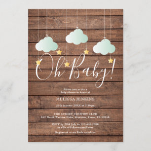 Rustic Wood Twinkle Twinkle Oh Baby Baby Shower Invitation
