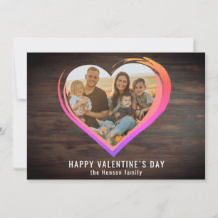 Rustic Wood Two Hearts Photo Happy Valentine`s Day Holiday Card
