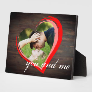 Rustic Wood Two Hearts Photo Valentine`s Day Plaque
